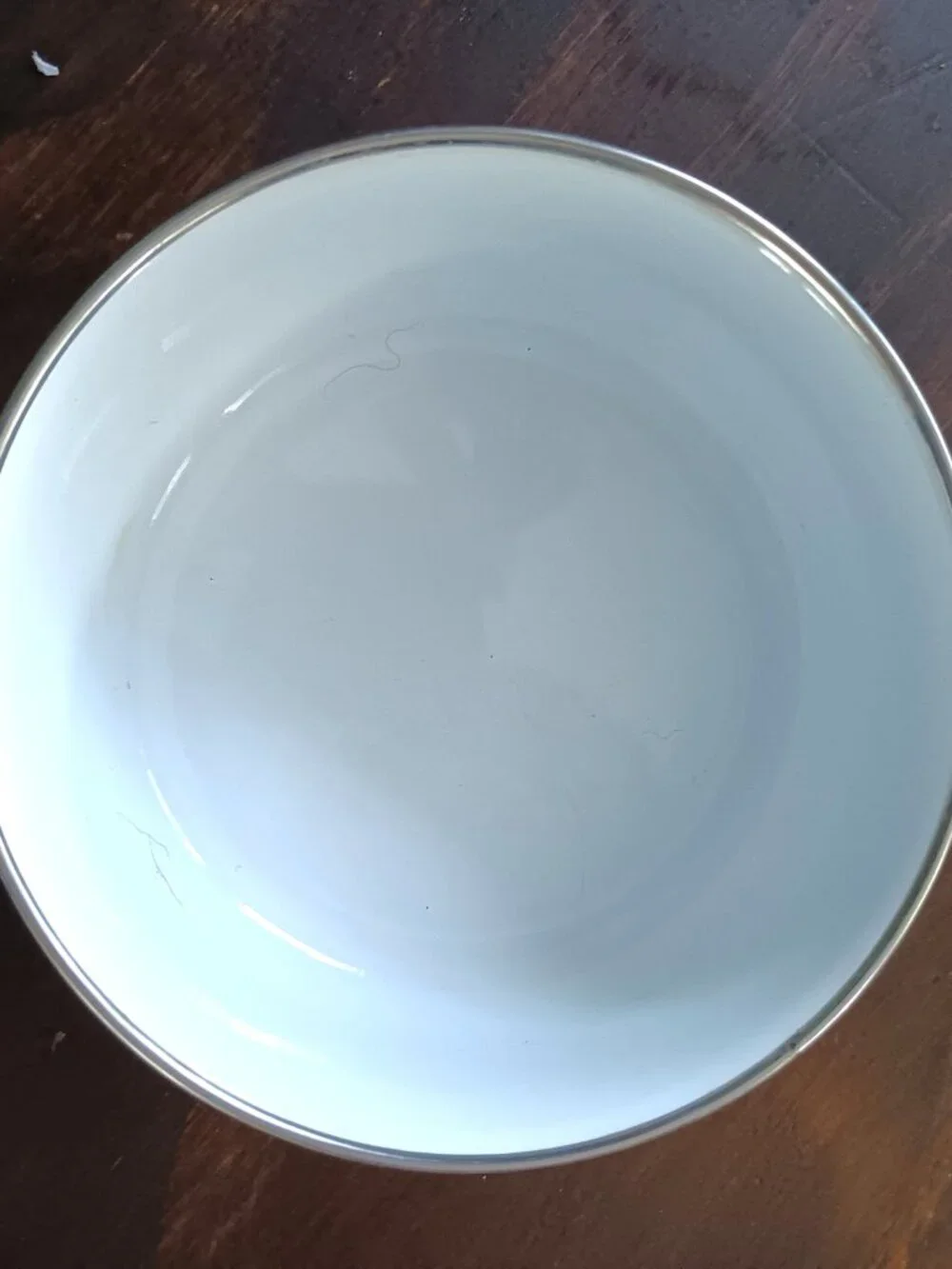 Small White Enamel Bowl with Blue and Peach Flowers